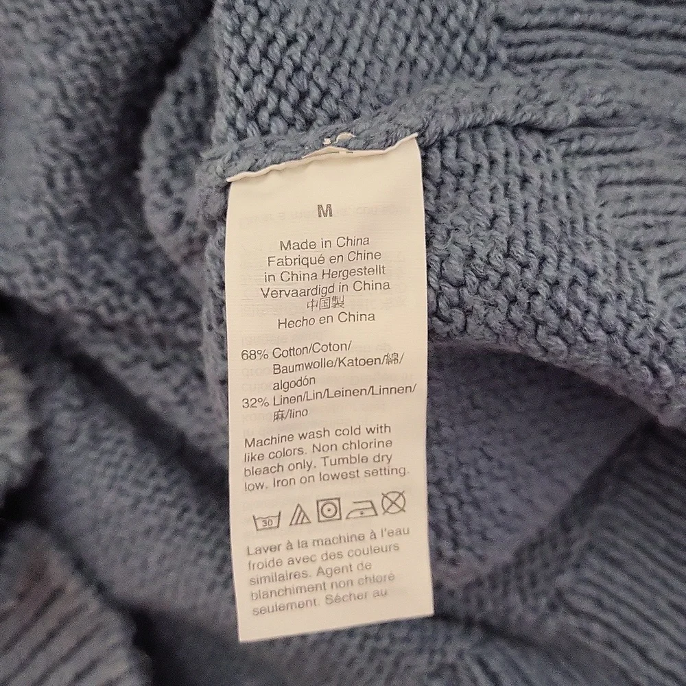 J Crew Mens Medium Linen Blend‎ Sweater Open Knit Accents Heavyweight Crew Neck